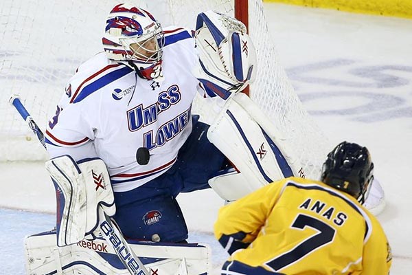 UMass Lowell goalie Kevin Boyle has lowered his goals-against average by more than a goal this season.  2014 FILE/WINSLOW TOWNSON FOR THE GLOBE